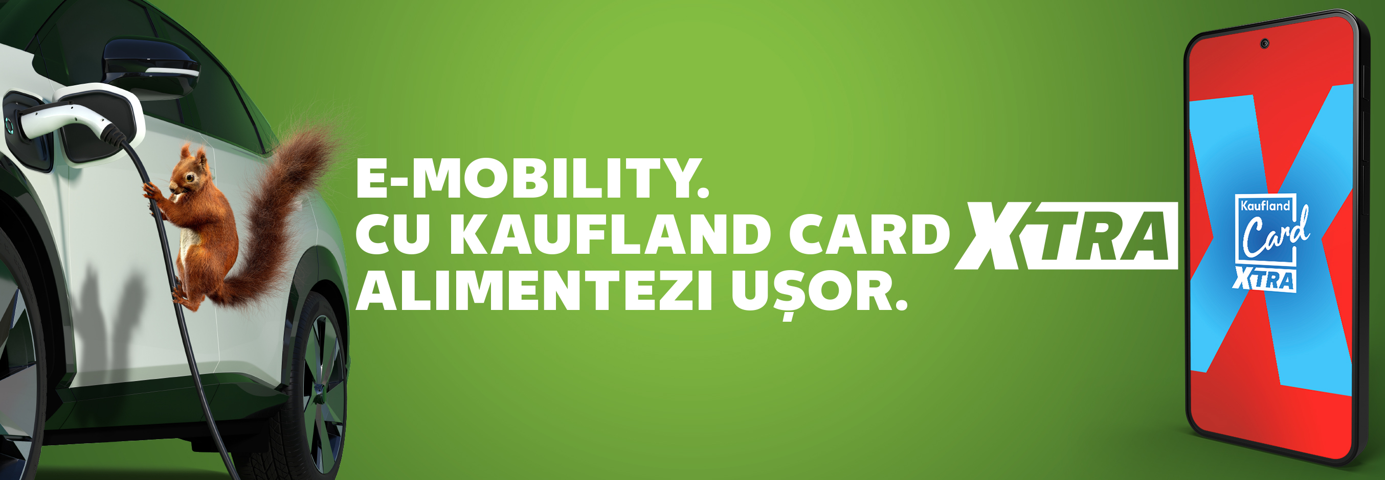 Smartphone cu sigla aplicației Kaufland eCharge și sigla Kaufland